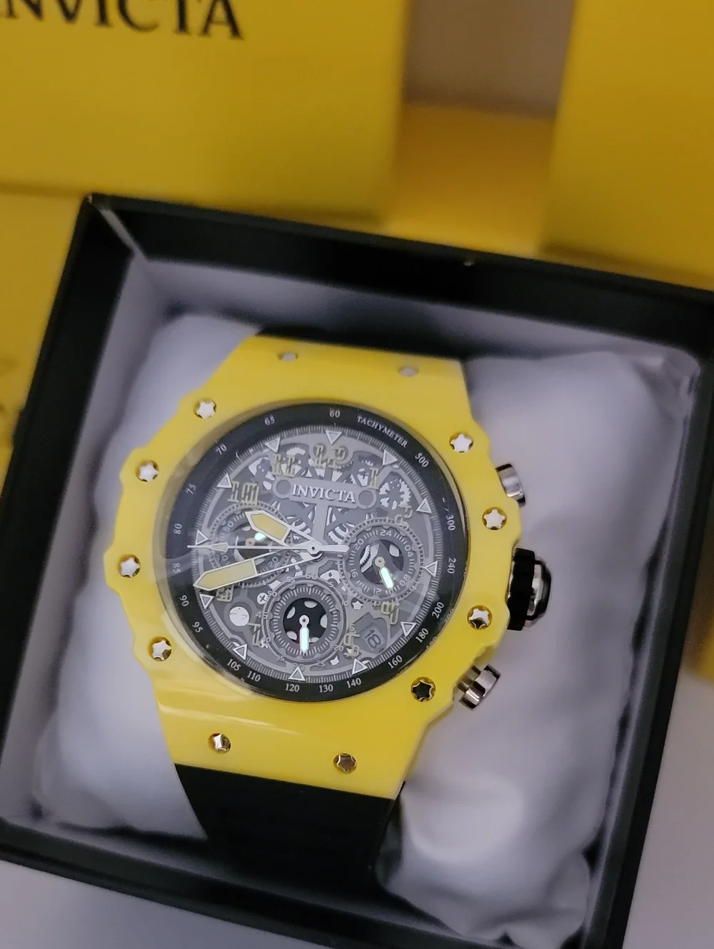 Invicta Racing Black Yellow 69667 Chronograph Men's 44.5mm Vaulthan Watch Unisex